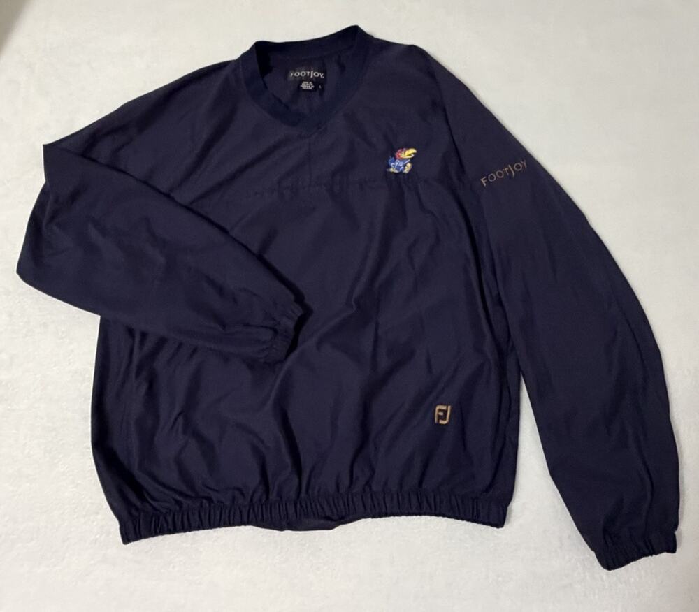 Kansas Jayhawks Mens Size L Footjoy Golf Pullover Windbreaker Lightweight Blue